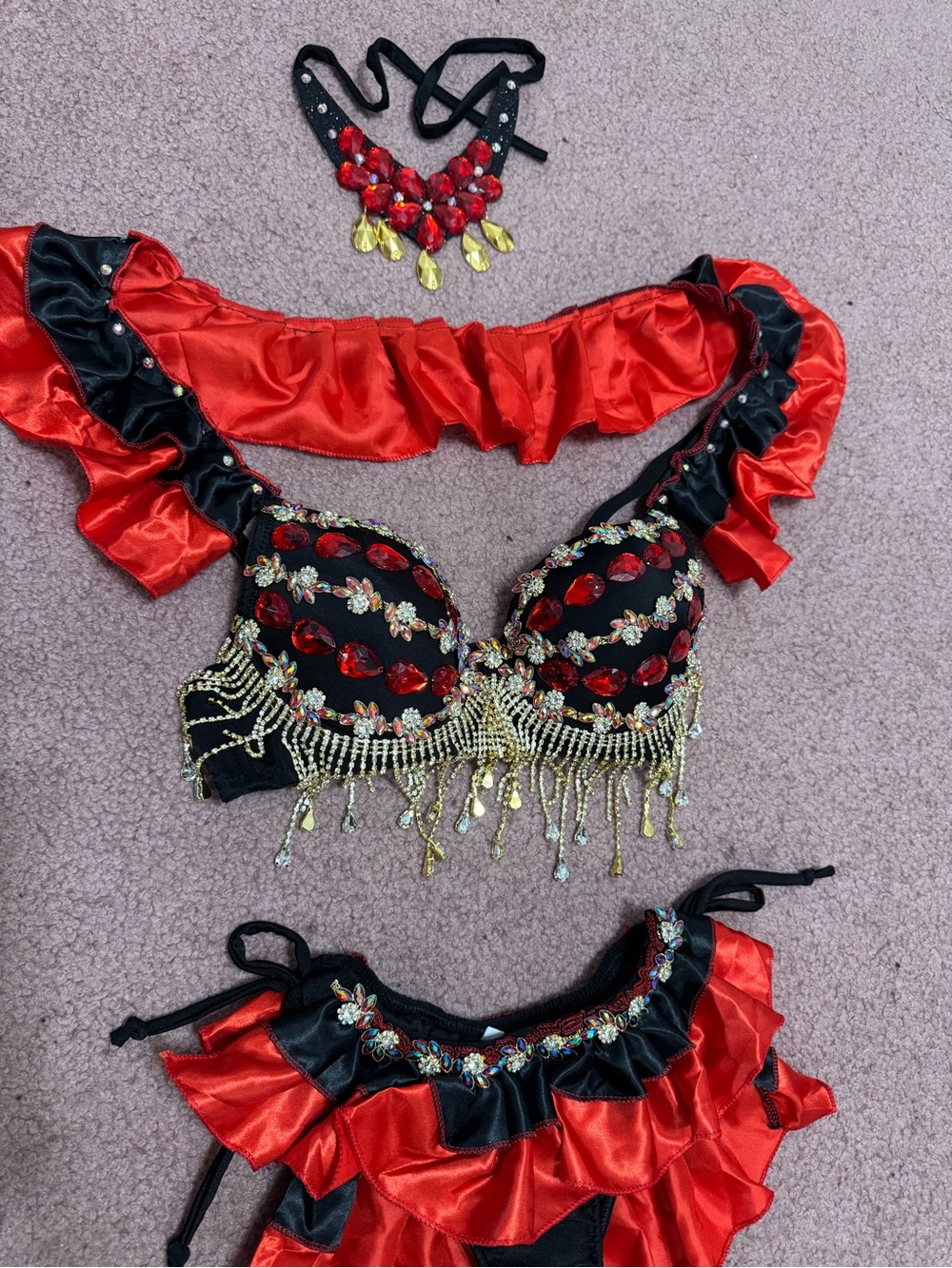 New L red jeweled black bra top lingerie festival rave outfit carnival beaded - Picture 12 of 13